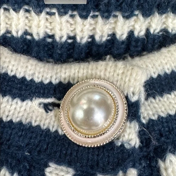 Sioni Navy and Cream Striped Knitted Nautical Casual Jacket Cardigan Size L - Picture 9 of 9